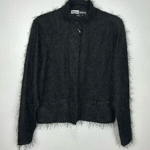 Jamie Sadock Fuzzy Button Closure Cardigan Sweater With Pockets In Black Size M